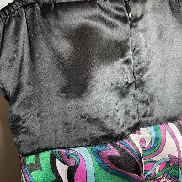 Vintage Y2K Dress Retro Print Flower Power V-Neck Mini A-Line Sleeveless Black - Picture 11 of 13